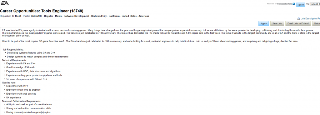 EA TS4 job